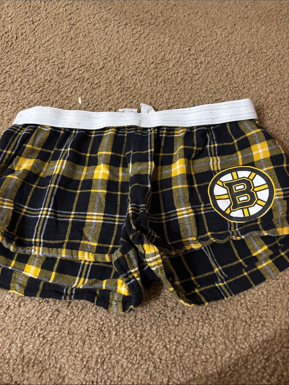 Women's Plaid Boston Bruins Pajama Shorts- Black & Yellow - Picture 2 of 4